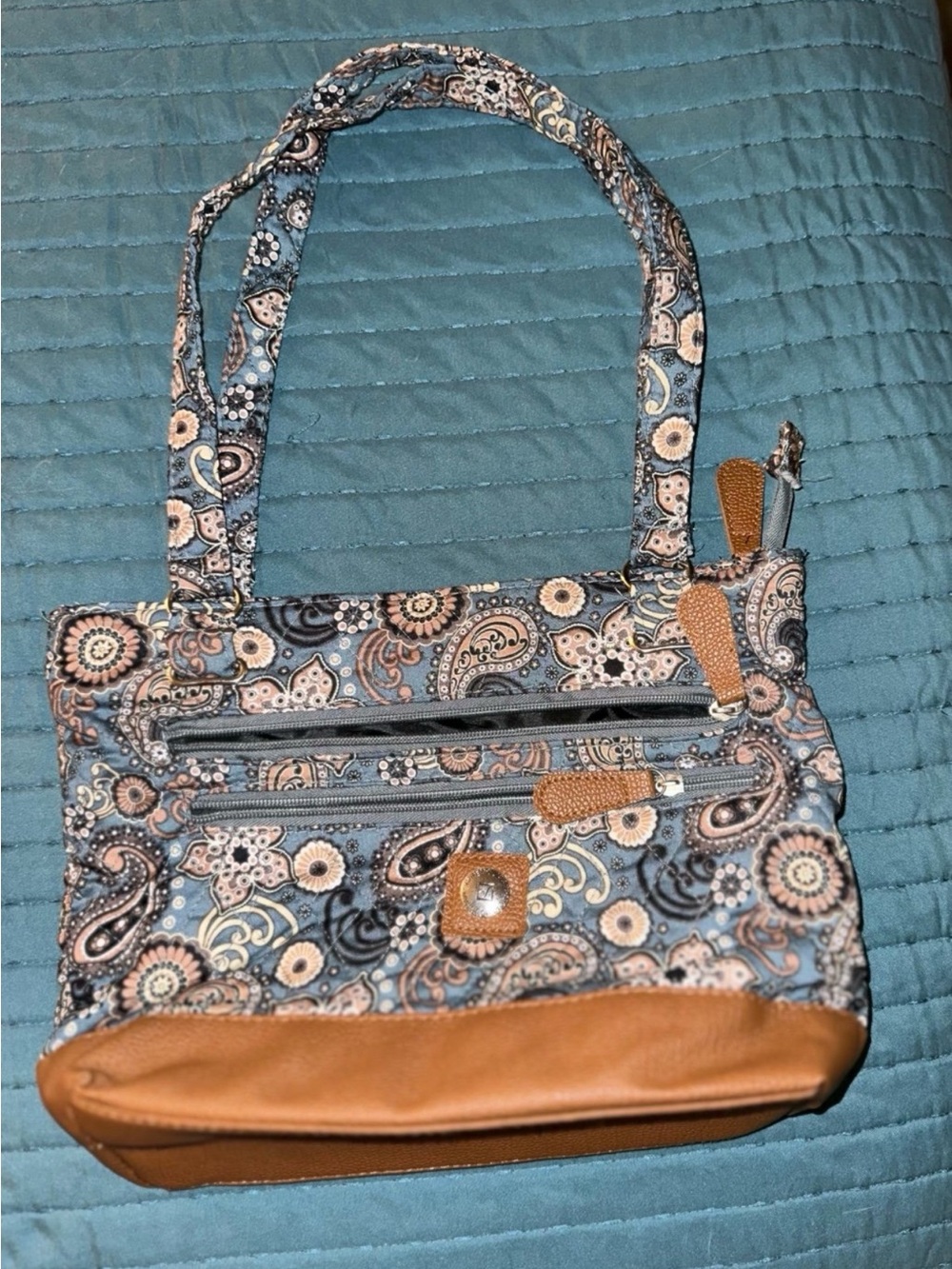 Stone Mountain  Canvas cotton & leather paisley handbag